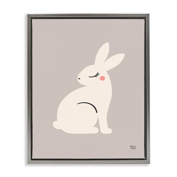 Stupell Industries Minimal White Rabbit by Jessica Beck Gray Floater Frame Animal Graphic Art Print 21 in. x 17 in.