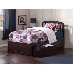 Richmond Espresso Twin Solid Wood Storage Platform Bed with Flat Panel Foot Board and 2 Bed Drawers