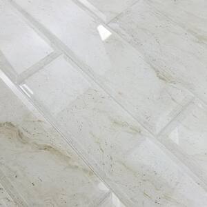 Tuscan Design Glossy Crema Marfil Beveled Large Format Subway 4 in. x 16 in. Glass Wall Tile (16 sq. ft./Case)