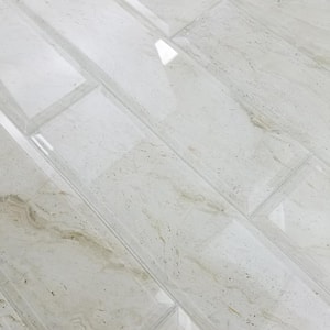Tuscan Design Glossy Crema Marfil Beveled Subway 3 in. x 3 in. Glass Wall Tile Sample