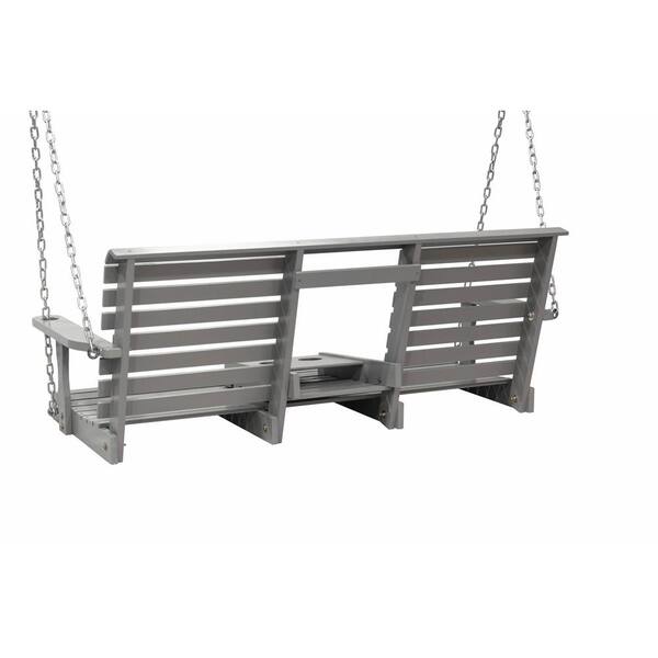 Donglin 2 Person Grey Wood Porch Swing, Wooden Porch Swings With Cup Holders