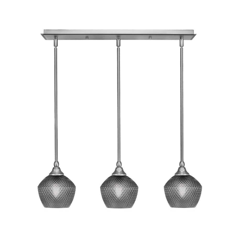 Livingston 100-Watt 3-Light Nickel Shaded Pendant Light with 6 in. Smoke Gl