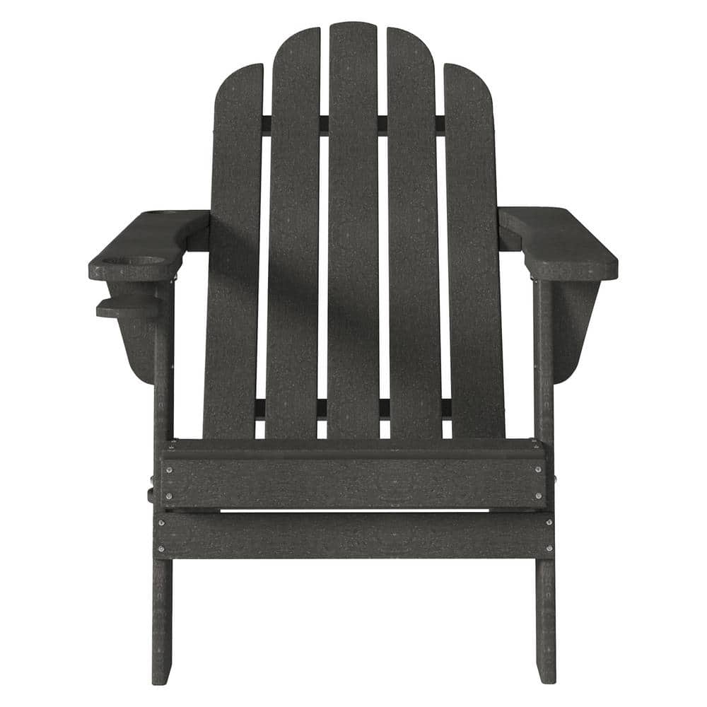 5 Back Panel Fixed Outdoor Adirondack Chair in Gray with Cup Holder and Umb