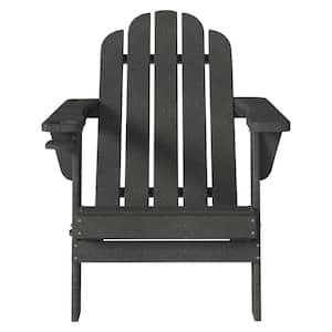 5 Back Panel Fixed Outdoor Adirondack Chair in Gray with Cup Holder and Umbrella Hole