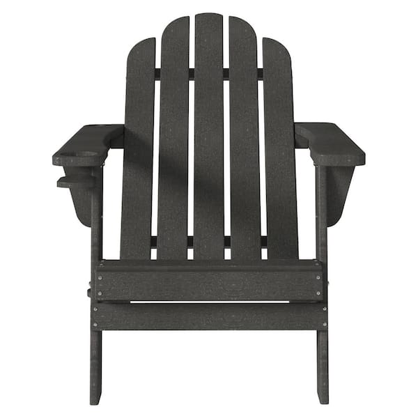 Boyel Living 5 Back Panel Fixed Outdoor Adirondack Chair in Gray with Cup Holder and Umbrella Hole