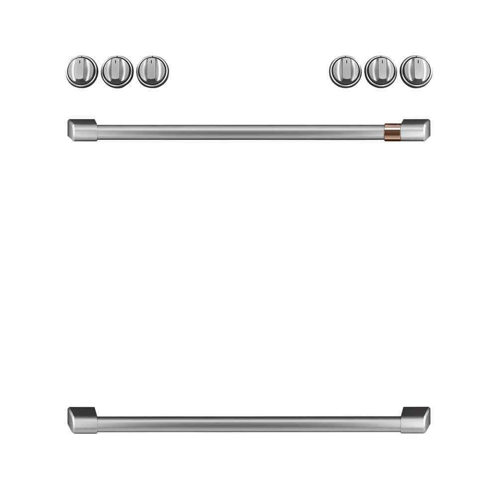 Cafe Front Control Gas Range Handle and Knob Kit in Brushed Stainless