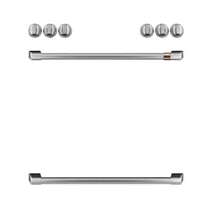 Front Control Gas Range Handle and Knob Kit in Brushed Stainless