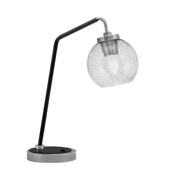 Unbranded Delgado 17.25 in. Graphite and Matte Black Piano Desk Lamp with Smoke Bubble Glass