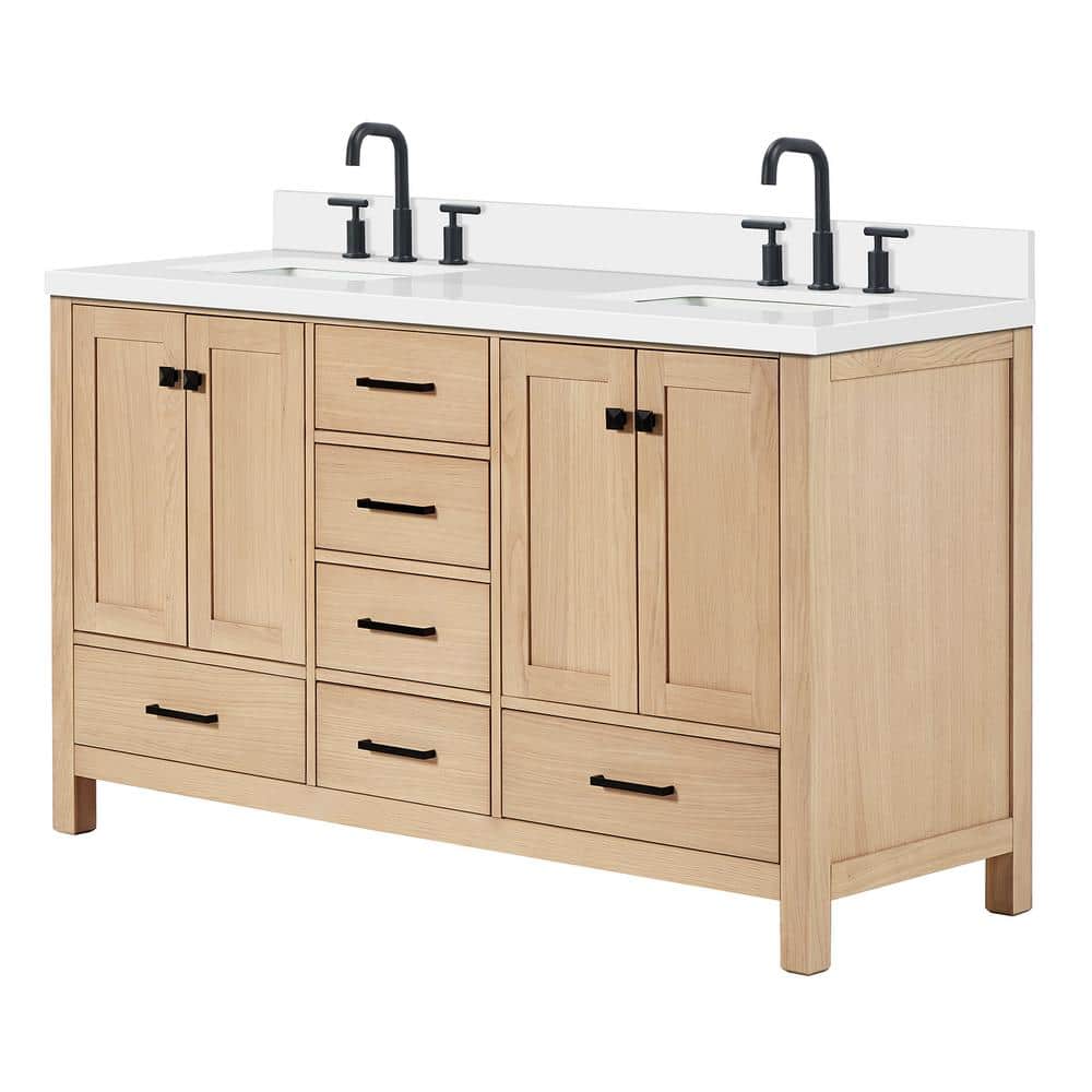 Cambridge 61'' Oak Double Freestanding Vanity with Quartz Top