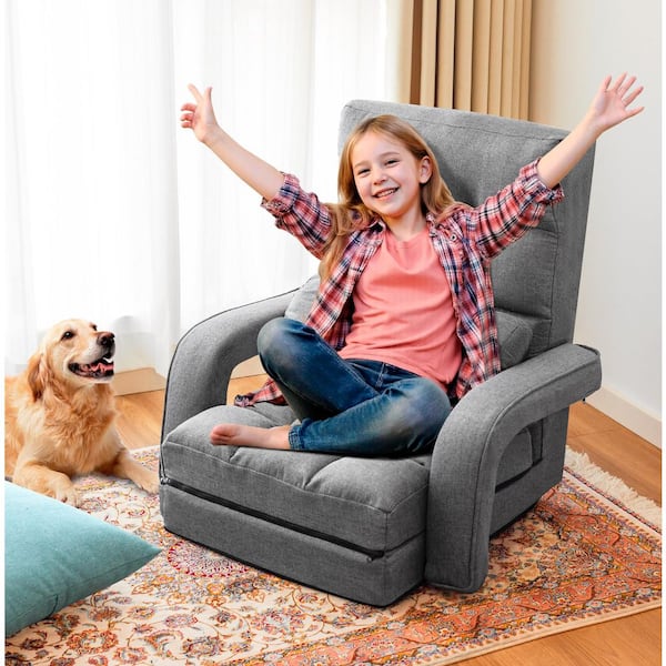SUNRINX Dark Grey Polyester Folding Lazy Recliner Folding Gaming Chair Bean Bag Chairs with Pillow