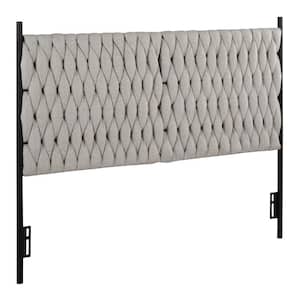 Braided Matisse 62.5 in. W Cream Fabric and Black Metal Queen Headboard