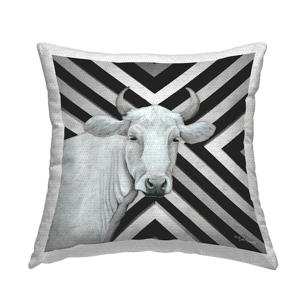 Stupell Industries Modern Cow Stripe Pattern Black Square Outdoor Throw Pillow