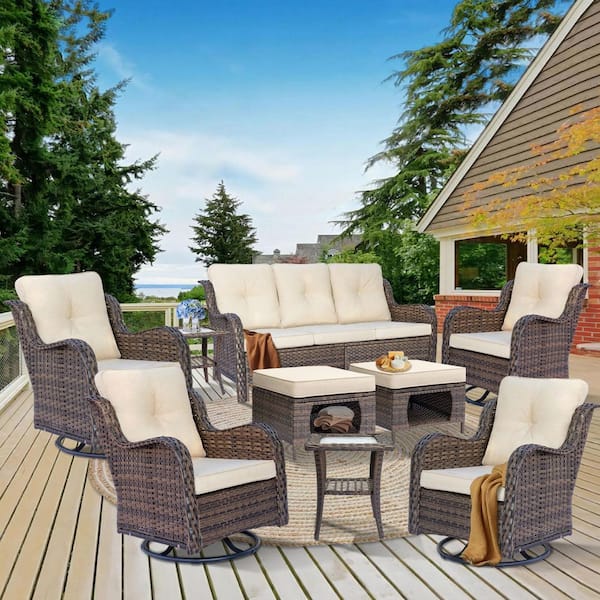 Xingzjojor Gray 9-Piece Wicker Outdoor Patio Conversation