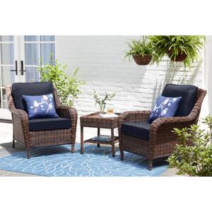 Cambridge Brown Wicker Outdoor Patio Lounge Chair with CushionGuard Sky Blue Cushions