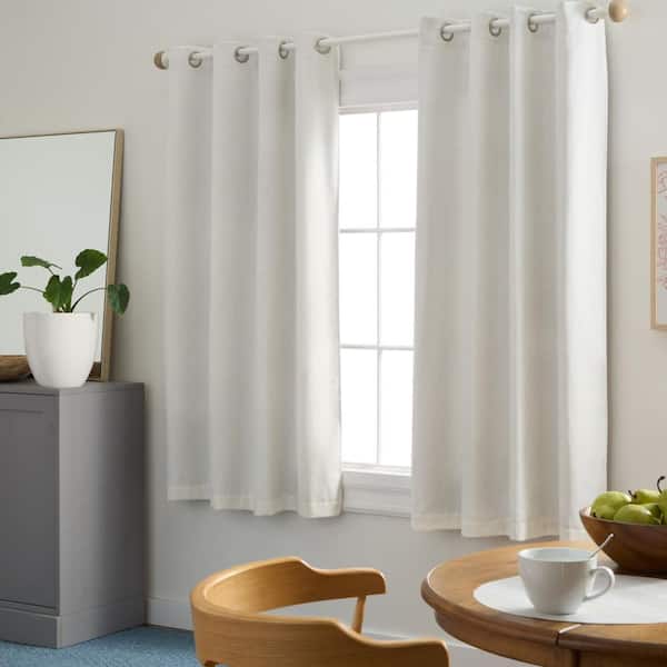 TOWN & COUNTRY BASICS Selena Solid Linen Texture 50 in. W x 63 in. L Polyester Room Darkening Sage Natural Linen Curtain (Set of 2)
