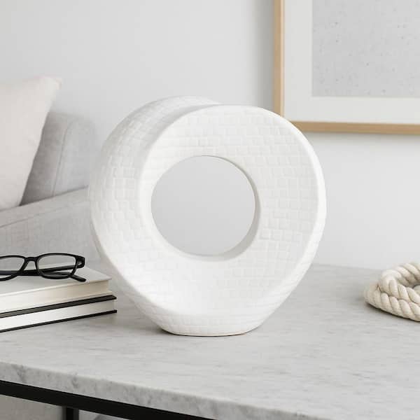 Liv & Skye White 8 in. x 8 in. Ceramic Abstract Circular Cutout Sculpture