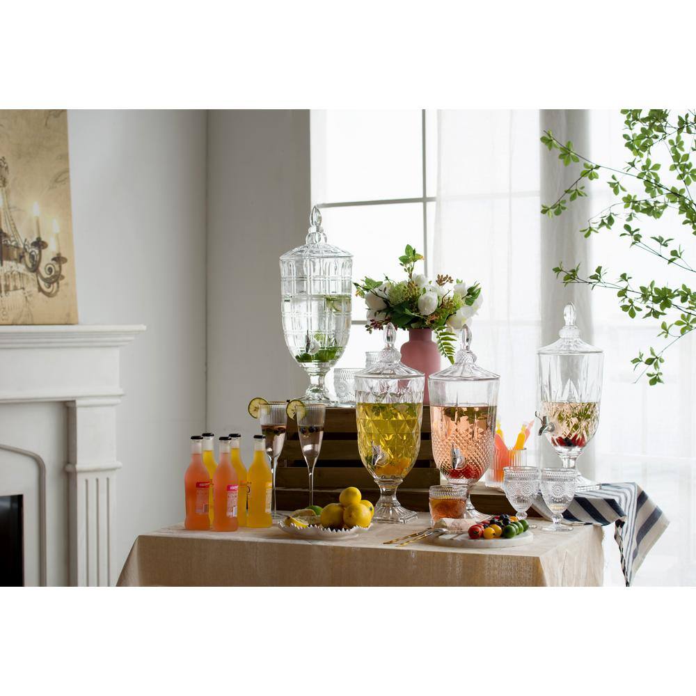 Elegant Clear Glass Beverage Dispenser with Polished Silver Lid