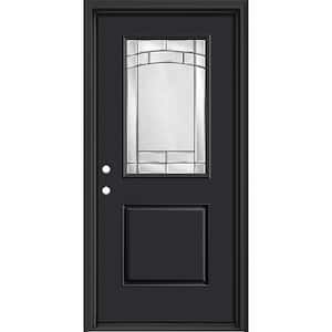 Performance Door System 36 in. x 80 in. 1/2 Lite Element Right-Hand Inswing Black Smooth Fiberglass Prehung Front Door