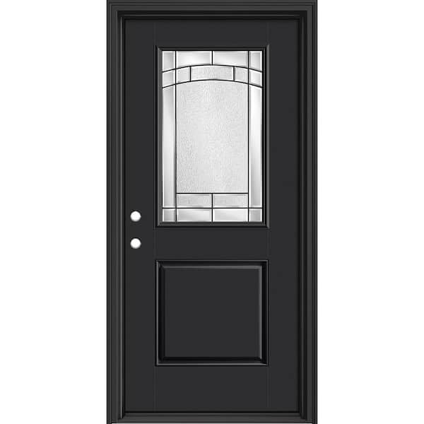 Masonite Performance Door System 36 in. x 80 in. 1/2 Lite Element Right-Hand Inswing Black Smooth Fiberglass Prehung Front Door