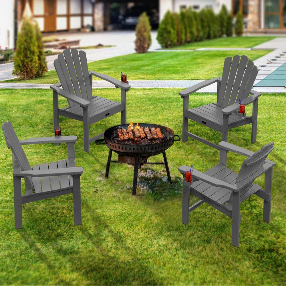 Gray HDPE Folding Adirondack Chair with Cup Holder