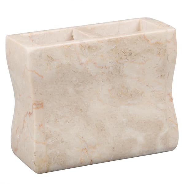 Natural Champagne Marble Universal Rectangular Toothbrush Holder Makeup Brush Organizer, Bathroom Countertop Organizer