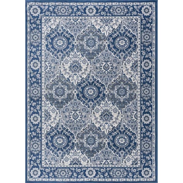 Tayse Rugs Madison Oriental Navy 2 ft. x 10 ft. Indoor Runner Rug