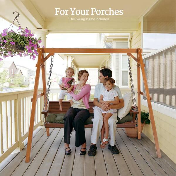 Karl home 74 in. 2-Person Brown Wood Porch Patio Swing Stand