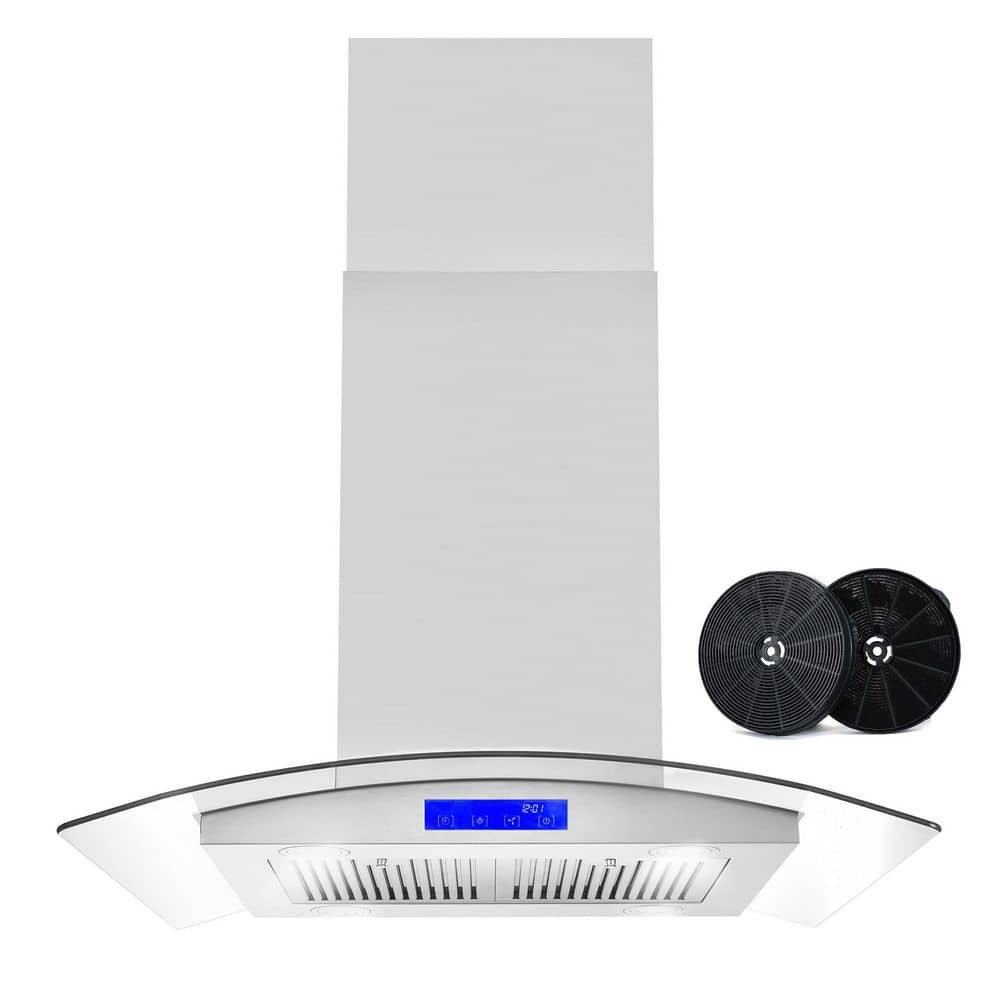 Cosmo 30 in. Ductless Island Range Hood in Stainless Steel with LED Lighting and Carbon Filter Kit for Recirculating, Silver