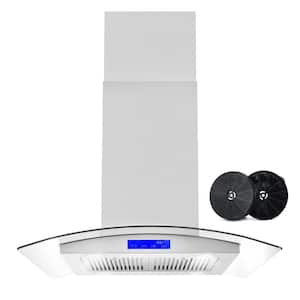 JOEAONZ Island Range Hood 30 inch Black 700CFM, Ceiling Mount Kitchen Vent  Hood Stainless Steel Ducted/Ductless Convertible Extractor Stove Exhaust