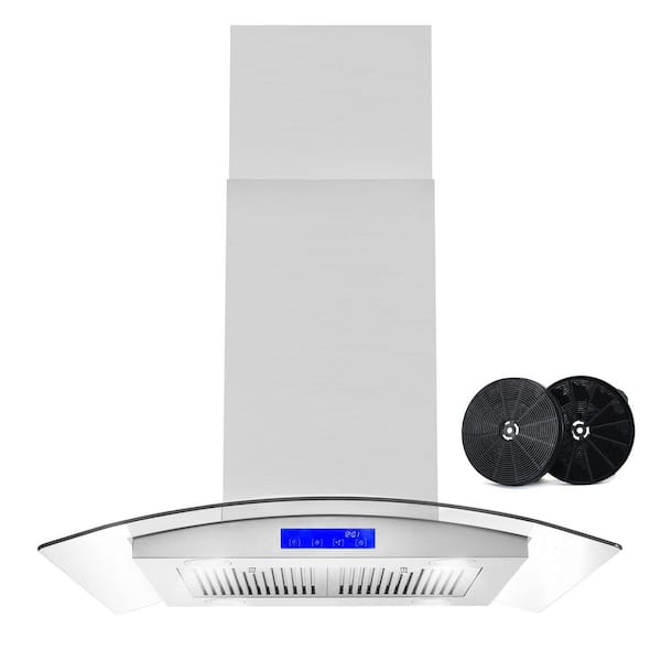 Cosmo 30 in. Ductless Island Range Hood in Stainless Steel with LED Lighting and Carbon Filter Kit for Recirculating