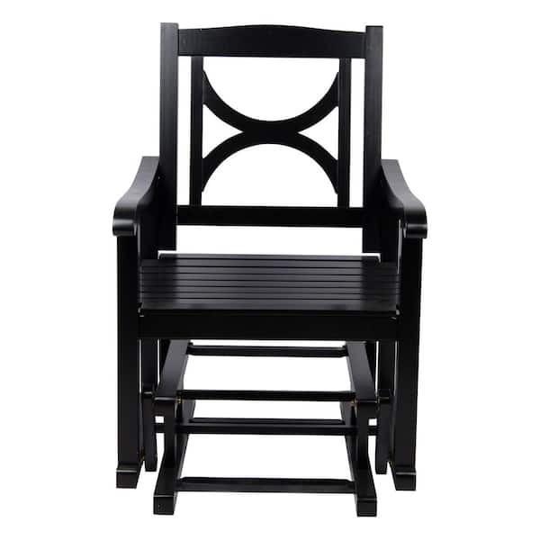 Shine Company 39 in. H Black Wooden Luna Glider Chair, Yard Patio Garden Wood Furniture