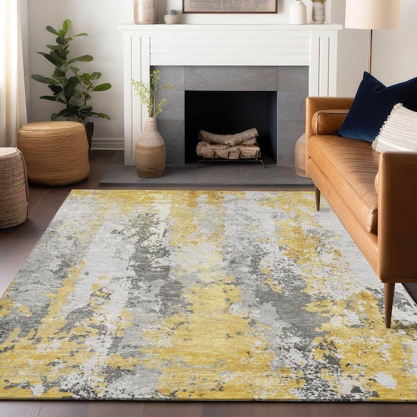 Chantille Machine Washable Indoor/Outdoor Abstract ACN1848 Yellow 3 ft. x 4 ft. Area Rug