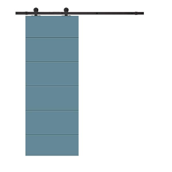 CALHOME Modern Classic 30 in. x 84 in. Dignity Blue Stained Composite MDF Paneled Sliding Barn Door with Hardware Kit