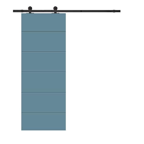 CALHOME Modern Classic 36 in. x 96 in. Dignity Blue Stained Composite MDF Paneled Sliding Barn Door with Hardware Kit