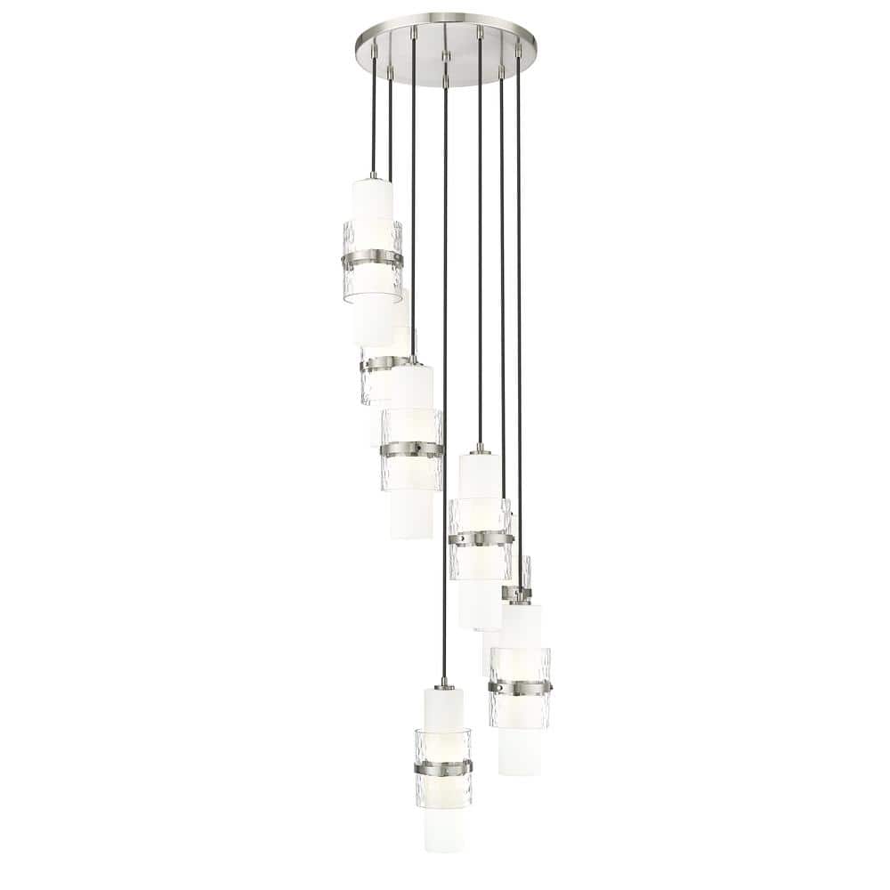 Cayden 18 in. 7-Light Brushed Nickel Round Chandelier with Clear Plus Etche