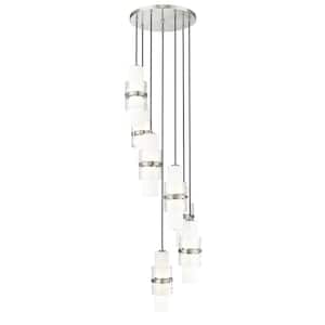 Cayden 18 in. 7-Light Brushed Nickel Round Chandelier with Clear Plus Etched Opal Glass Shades