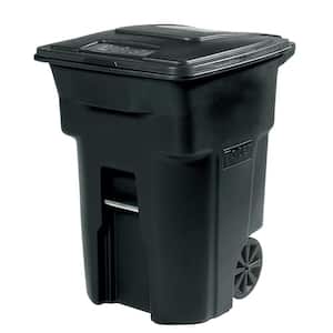 64 Gal. Black Outdoor Trash Can with Wheels and Attached Lid