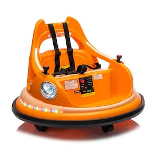 12V Ride On Bumper Car for Kids with Remote Control, LED Lights 360 Degree Spin, Bluetooth,Anti-Collision Padding Orange