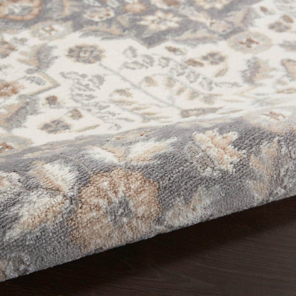 Ivory Grey Floral Synthetic 8' x 10' Area Rug