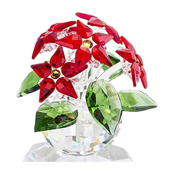Unbranded 2.8 in. 6-Piece Red Crystal Poinsettia Figurine Set for Home Decor