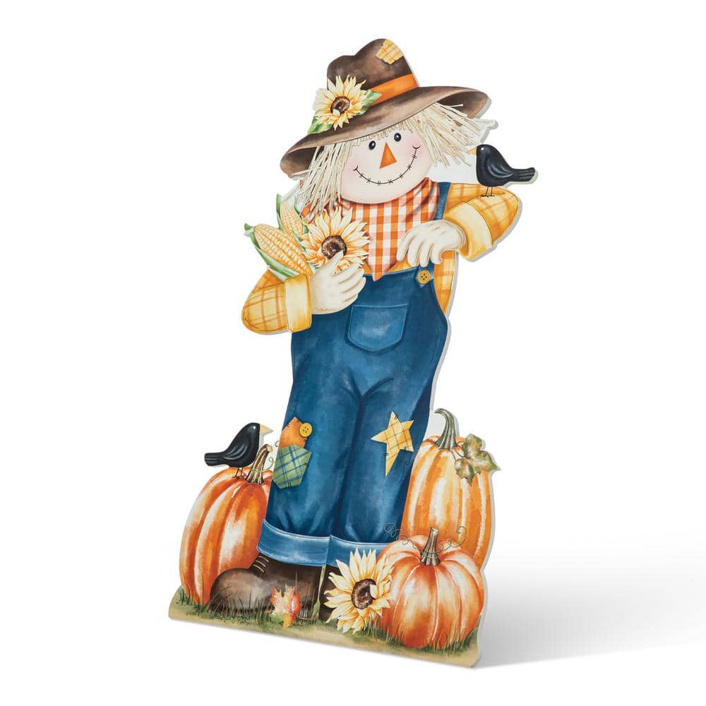 Glitzhome 30 in. H Fall Wooden Painted Scarecrow Porch Decor 2005600035