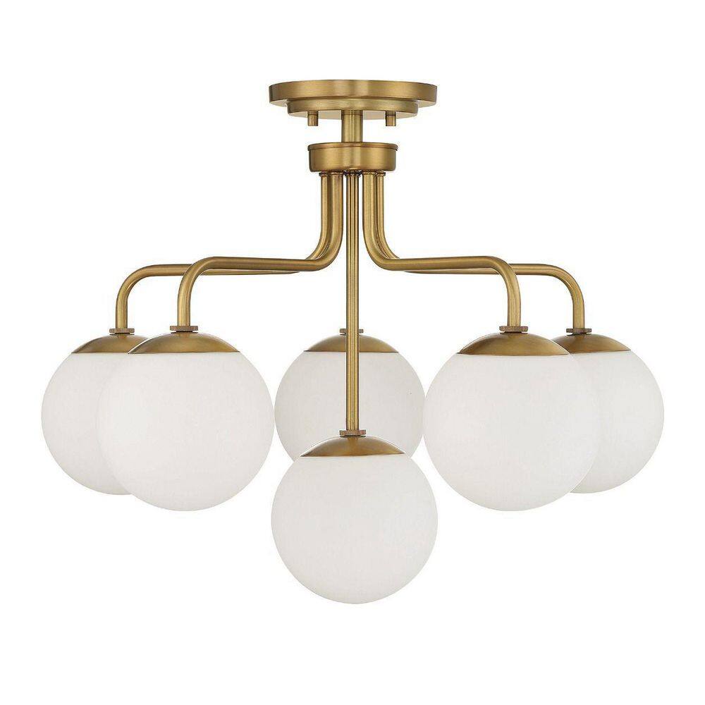 Warm Brass 6-Light Mid-Century Modern Globe Ceiling Light