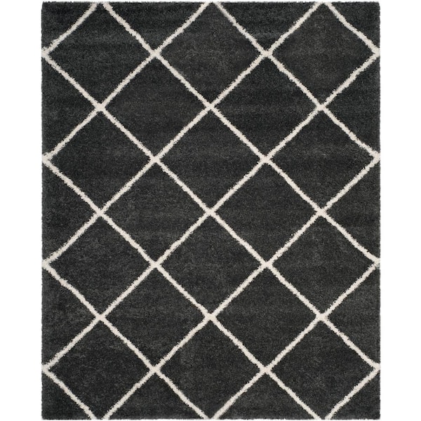 Hudson Shag Dark Gray/Ivory 8 ft. x 10 ft. Geometric Diamonds Area Rug
