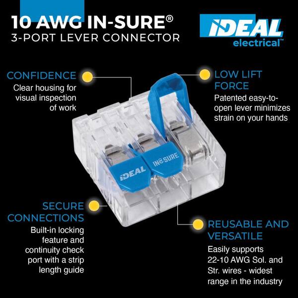 10x Plug-In Terminal Connectors – 3-Port, 2.5 Mm², Grey – 24A 450V AC/DC