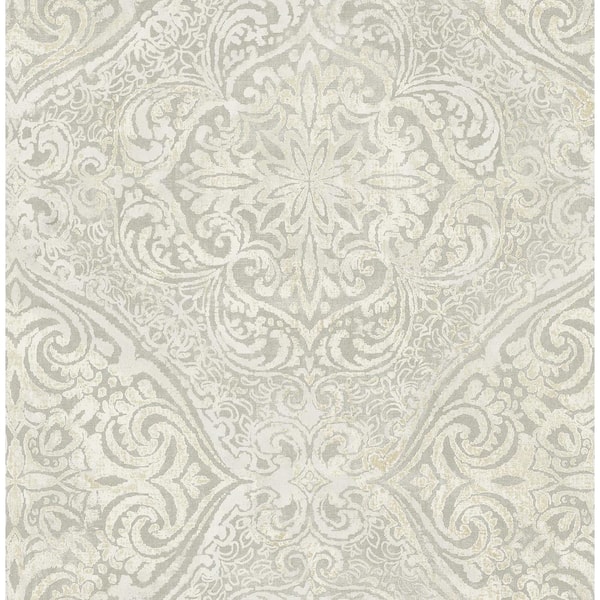 Seabrook Designs Palladium Metallic Champagne and Grey Damask Paper Strippable Roll (Covers 56.05 sq. ft.)