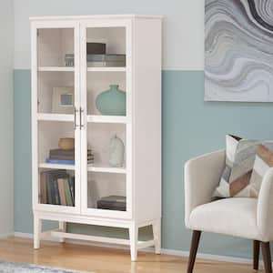 61 in. Ivory Wood Adjustable 4-Shelf Standard Bookcase with Glass Door