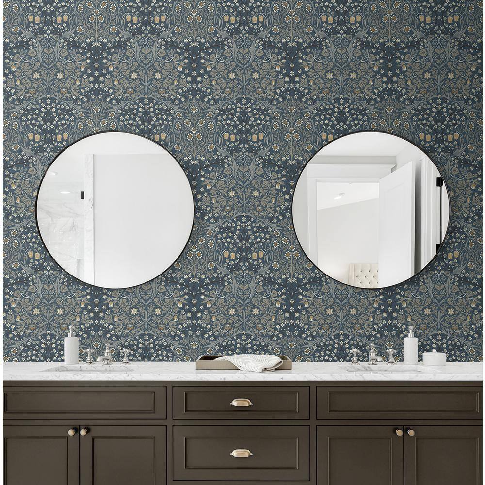 Aegean Blue and Warm Stone Victorian Garden Floral Pre-Pasted Wallpaper