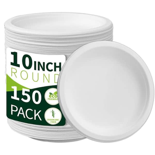 150-Piece White Compostable Other Large Dinnerware Set, 10 in. Heavy Duty Disposable Plates Service Set for More Than 30