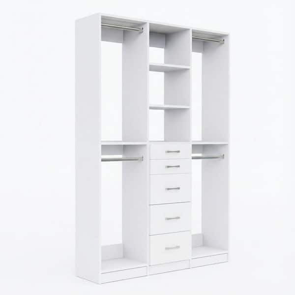 Alto Collection 73.5 in. W White Wall Mounted 2-Double Hang, Shelf and 5-Drawer Closet Kit Wood Closet System