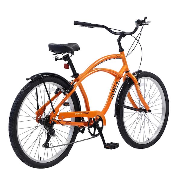 Kahomvis 26 in. 7-Speed Steel Men's Beach Cruiser Bike in Orange